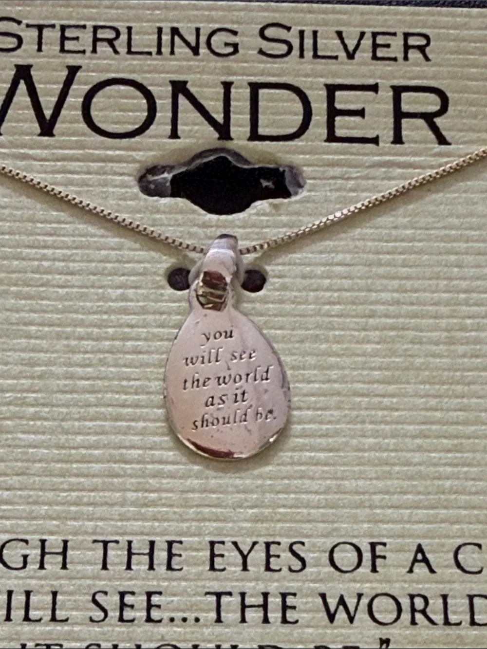 NEW Sterling Silver Oval Charm Necklace Wonder Through the Eyes of a Child Gift